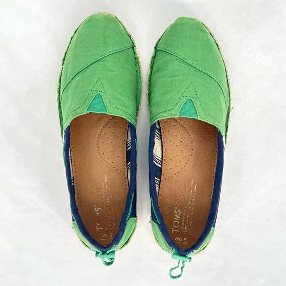 Toms Bimini Stitch Out Two Tone Blue Green Canvas Drawstring Slip On Flats 8.5 - Picture 6 of 10
